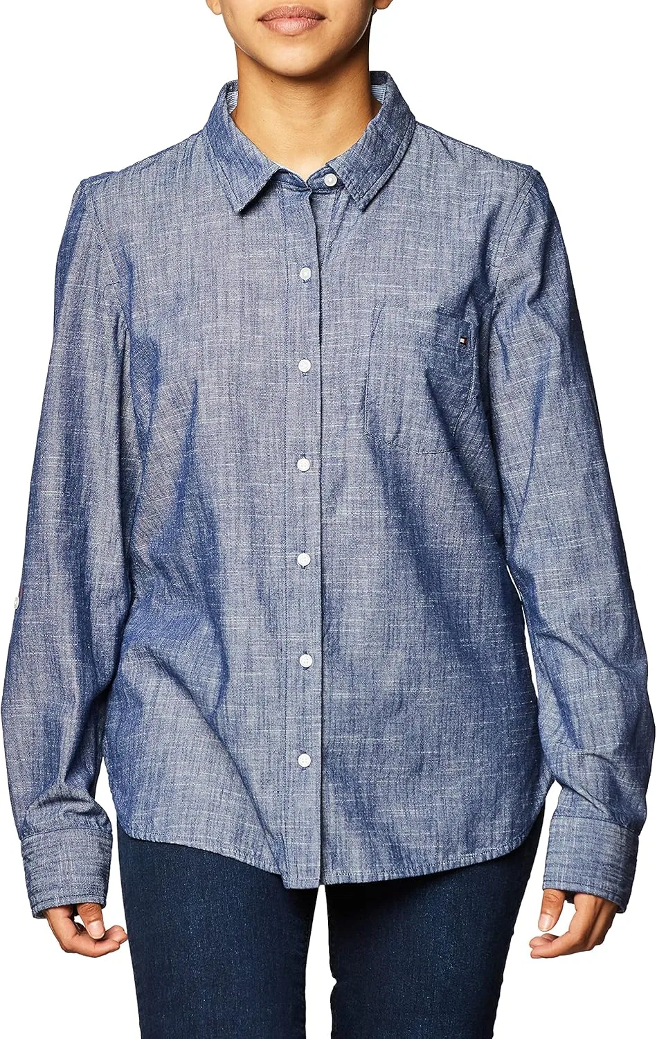 Блуза, хлопковая, рубашка Tommy Hilfiger, chambray — фото 3