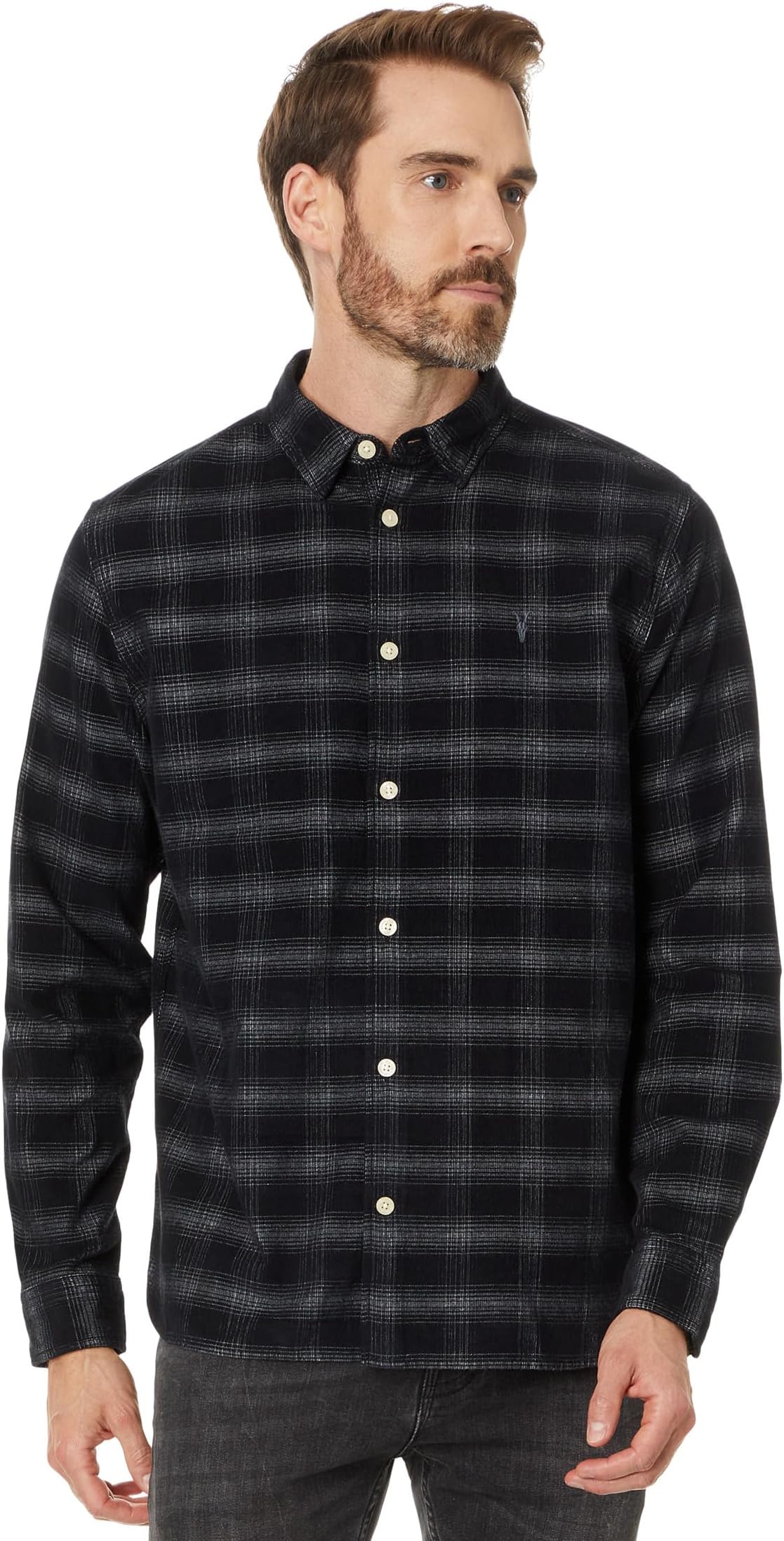 

Рубашка AllSaints Kink Long Sleeve Shirt, цвет Navy Blue