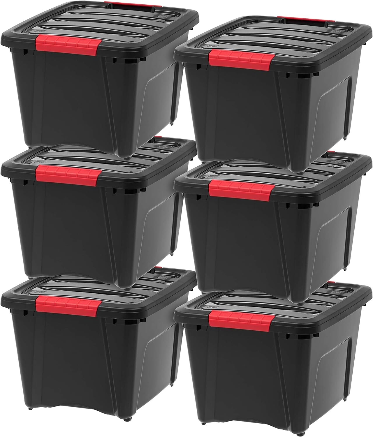 

IRIS USA 19 Qt Штабелируемые пластиковые контейнеры для хранения с крышками, упаковка из 6 штук — без бисфенола А, сделано в США — решение для организации гаража, защелки, прочные встраиваемые контейнеры, надежная ручка — черный, Black