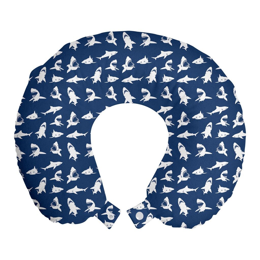 

ABAKUHAUS Shark Travel Pillow Подушка для шеи, различные юмористические жесты, пенопластовые дорожные принадлежности для самолета и автомобиля, 30x30 см, фиолетовый синий белый