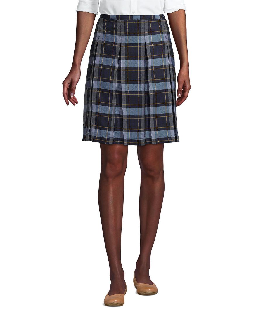 

Женская клетчатая юбка-плиссе длиной до колена Lands' End, Classic navy plaid