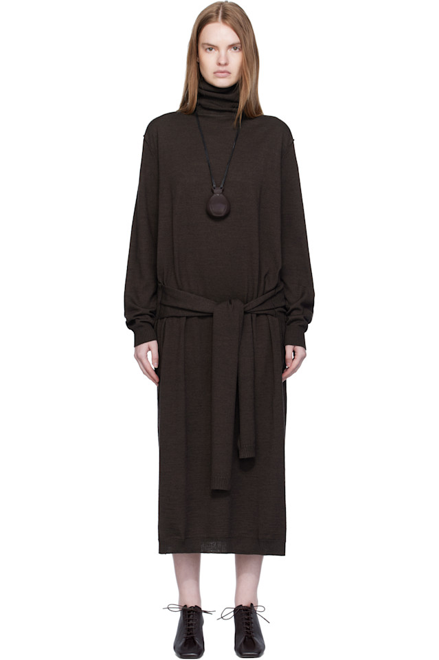 

Lemaire Коричневое платье миди с эффектом обманчивой перспективы