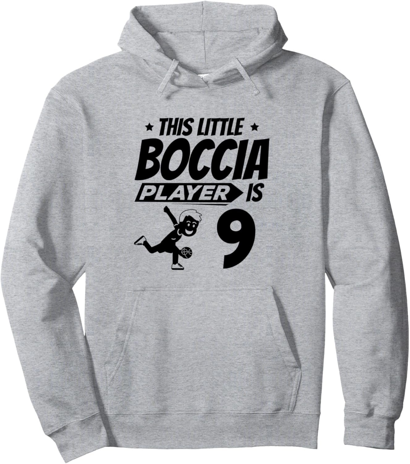 

День рождения в стиле боччи. Этому маленькому игроку в боччу исполняется 9 лет. Толстовка с капюшоном 9Th Birthday Boccia Player, серый