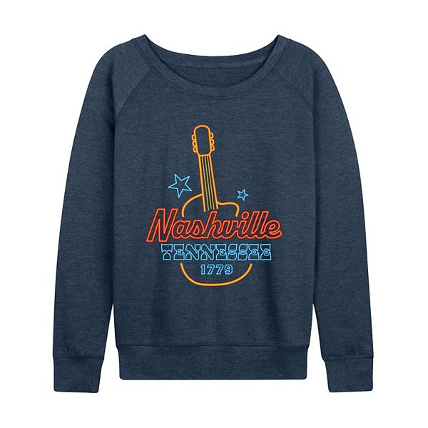 

Женская футболка с длинным рукавом nashville, tennessee guitar neon sign french terry Licensed Character, Heather Indigo