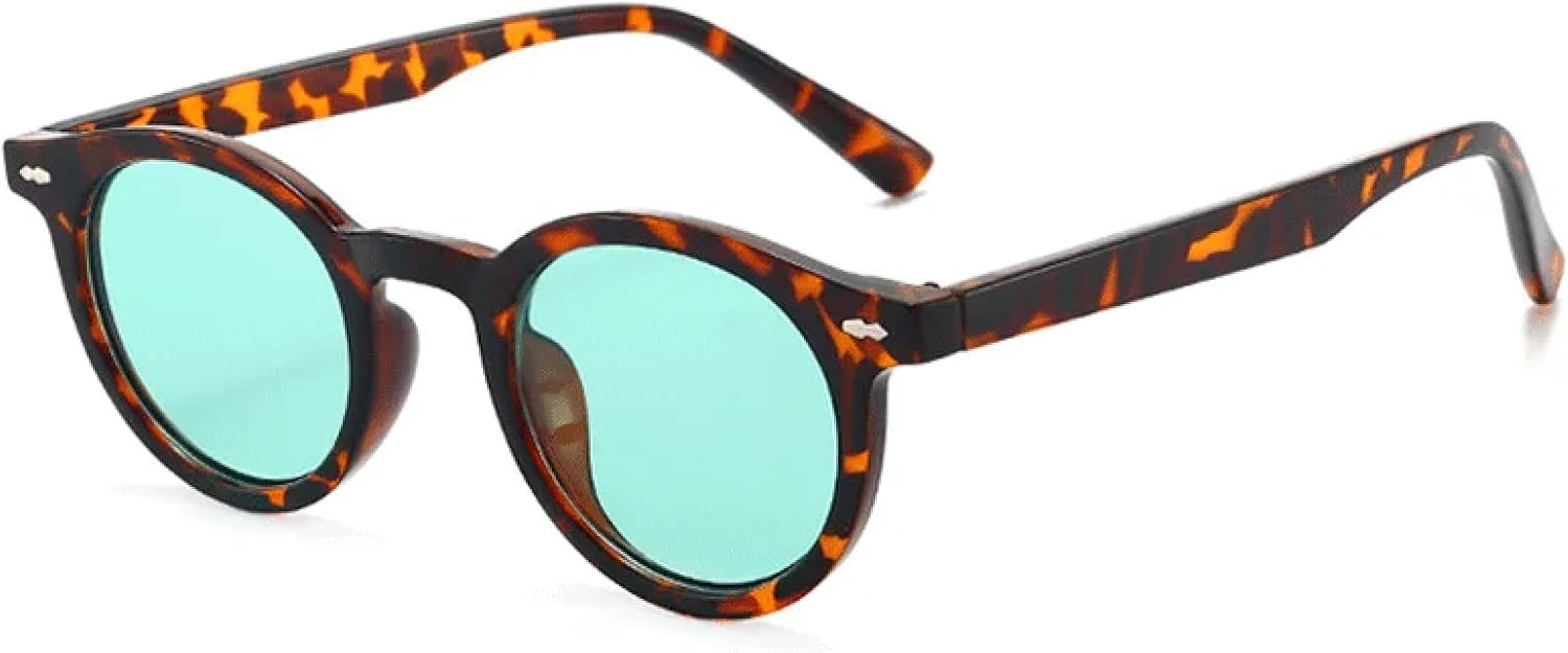 

Круглые солнцезащитные очки для мужчин и женщин, маленькая оправа, классические очки, женские очки, черные, с леопардовым принтом, зеленые, синие, с защитой от УФ-излучения UV400 DSVIGF, Leopard Green