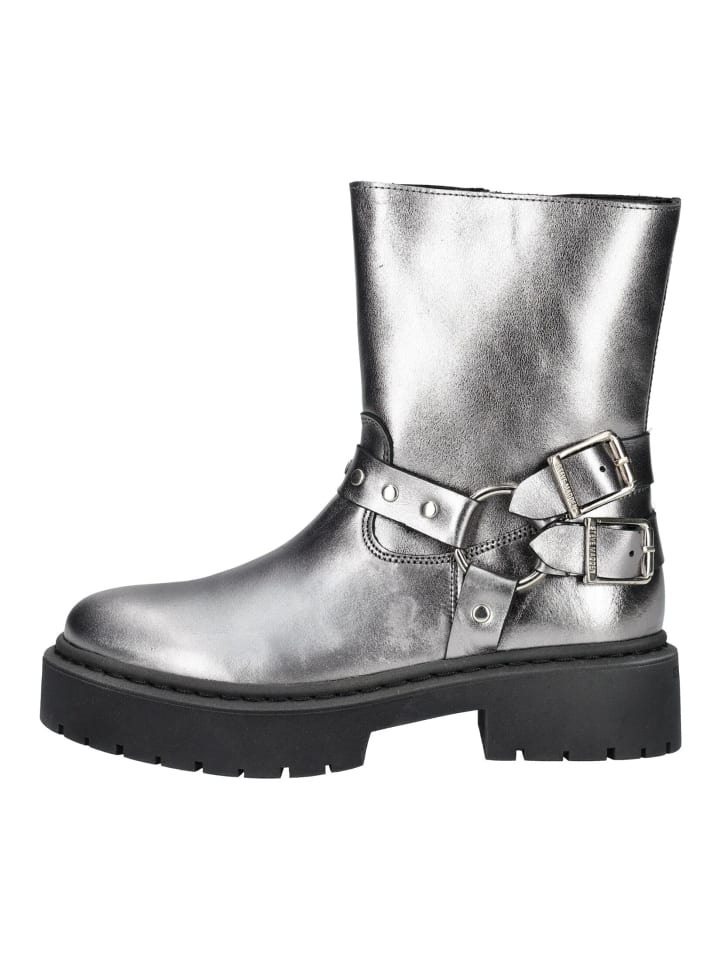 Ботинки женские Steve Madden Stiefel кожаные с эффектом металлик, серебряный — фото 2