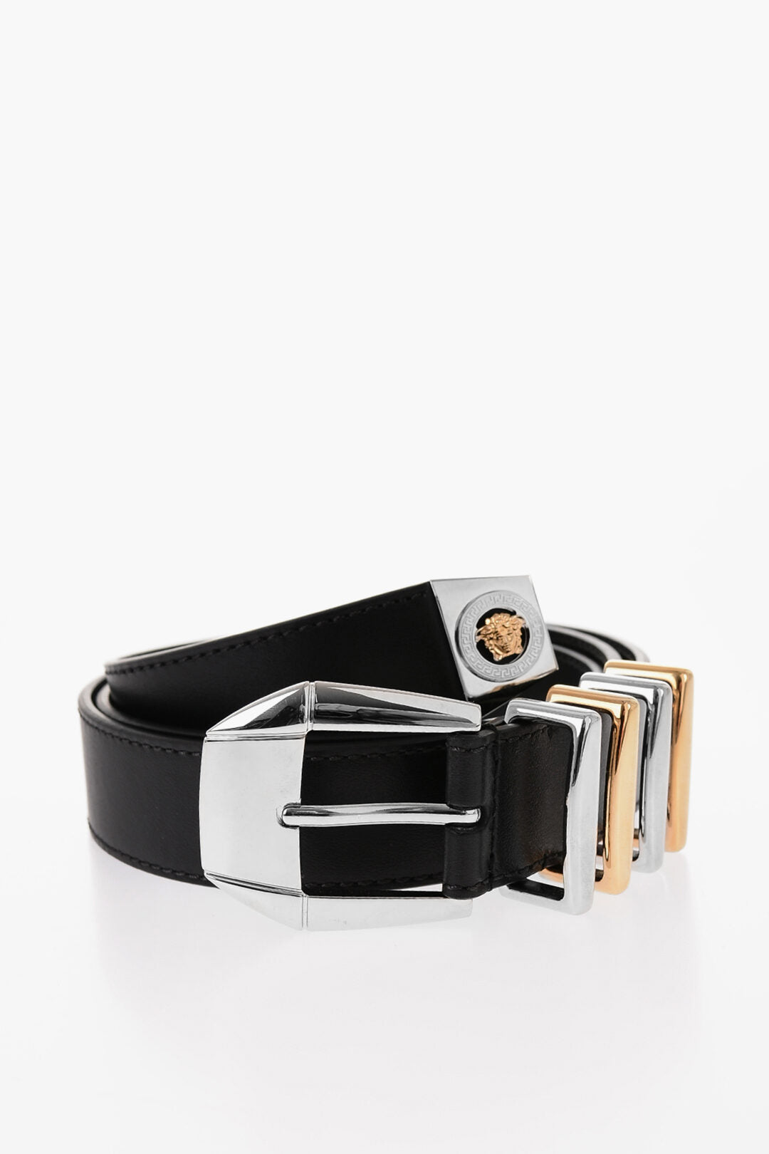

Ремень Versace Leather Medusa Heritage с двухцветными металлическими петлями 30 мм, черный