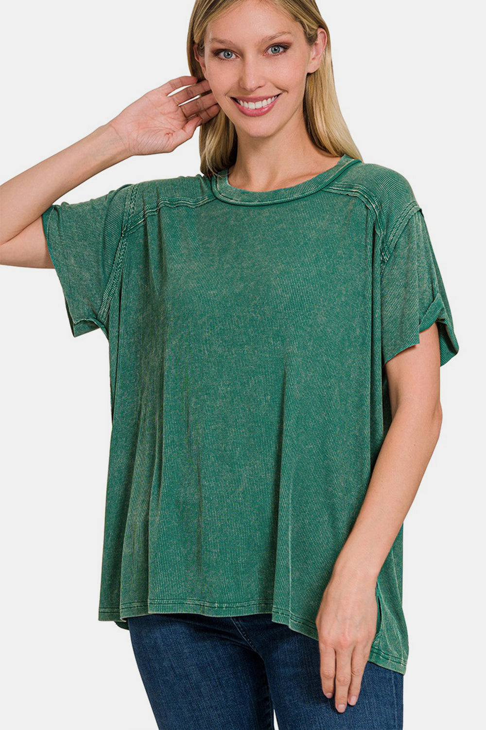 

Топ с короткими рукавами в рубчик FASHNZFAB, цвет dkgreen