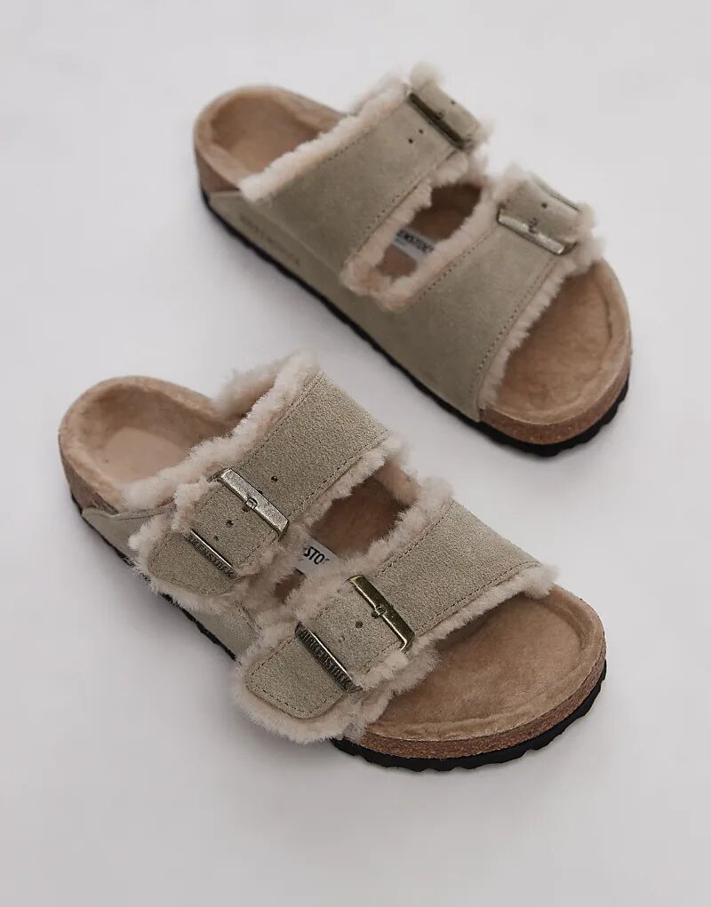 Сандалии Arizona из овчины унисекс из серо-коричневой замши Birkenstock — фото 2