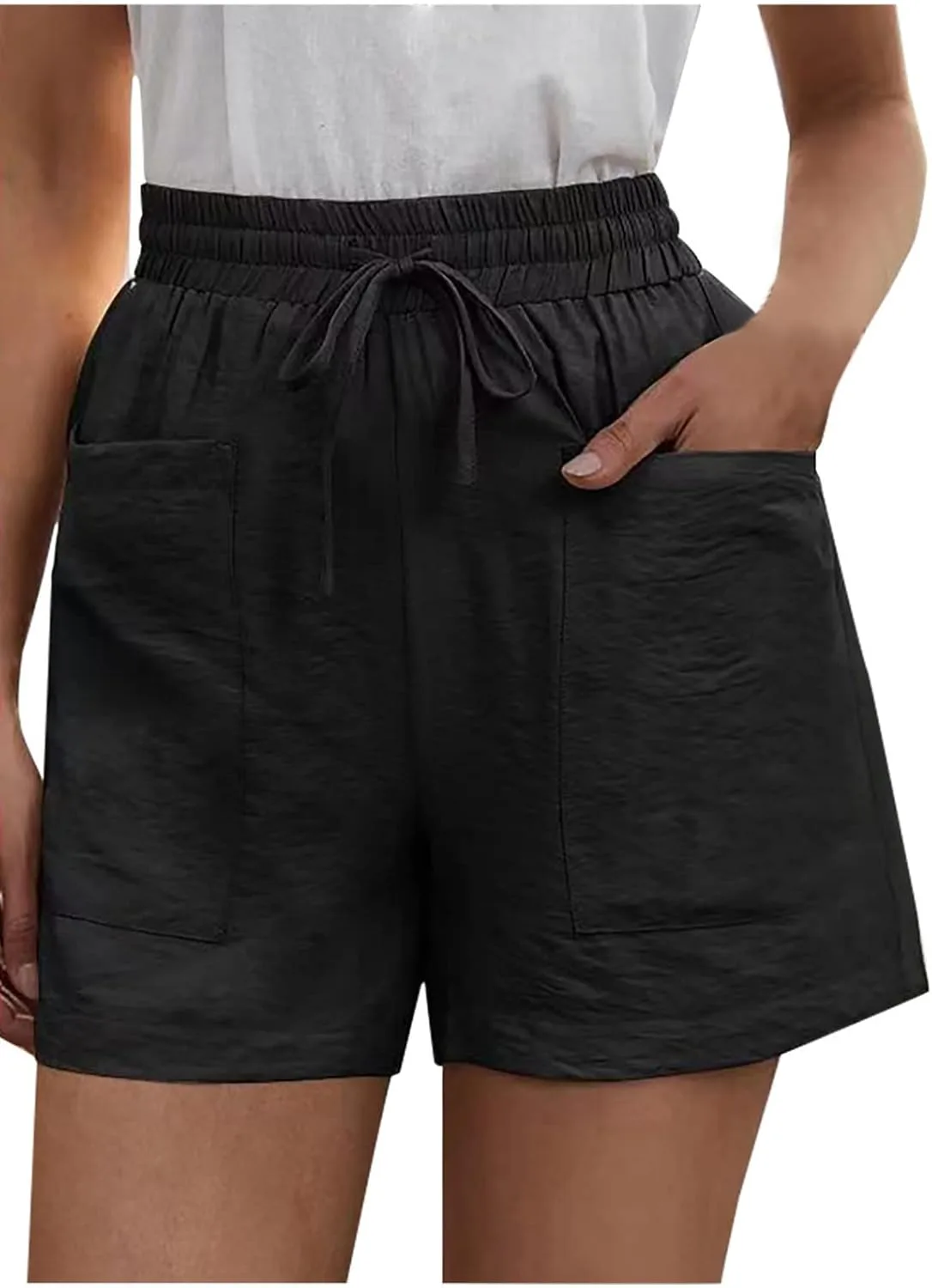 

Высокие шорты из хлопка и льна для женщин, летние, однотонные, бермуды, с кулиской и резинкой, удобные пляжные