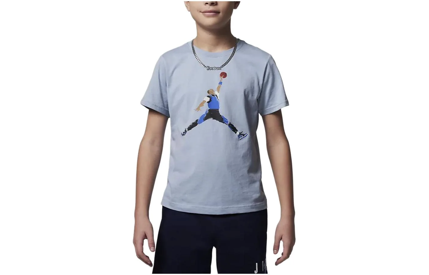 Jordan Футболка Watercolor Jumpman, сине-серая, детская — фото 3