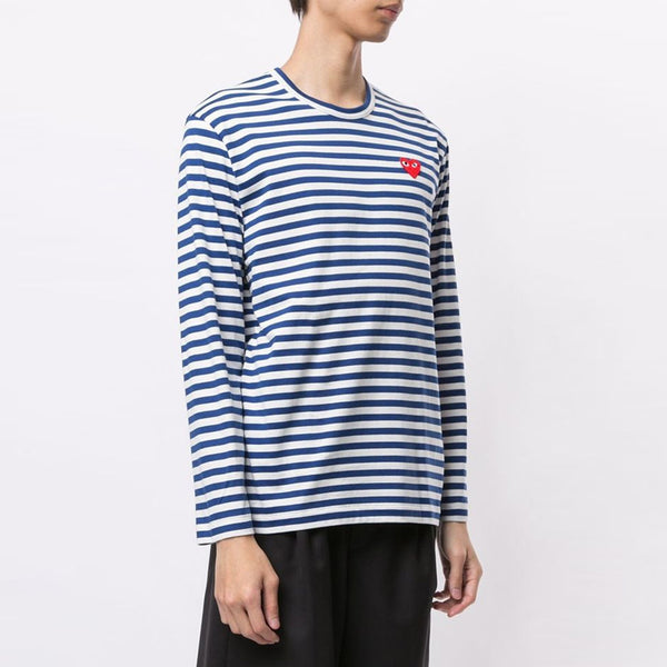 Футболка striped big heart long-sleeve t-shirt 'blue/white' Comme Des Garcons Play, синий — фото 4