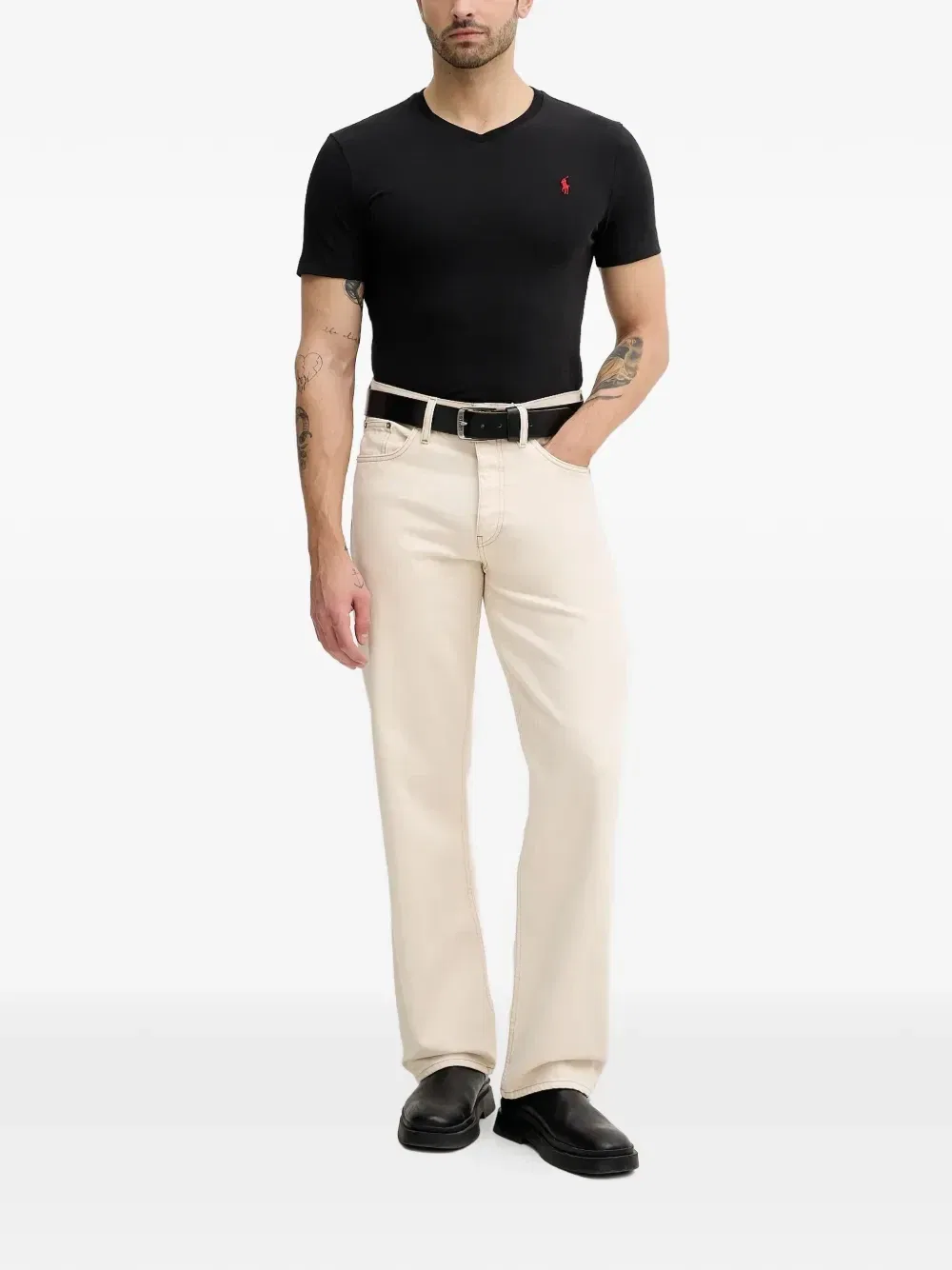 Футболка с V-образным вырезом и логотипом POLO RALPH LAUREN, черный — фото 2