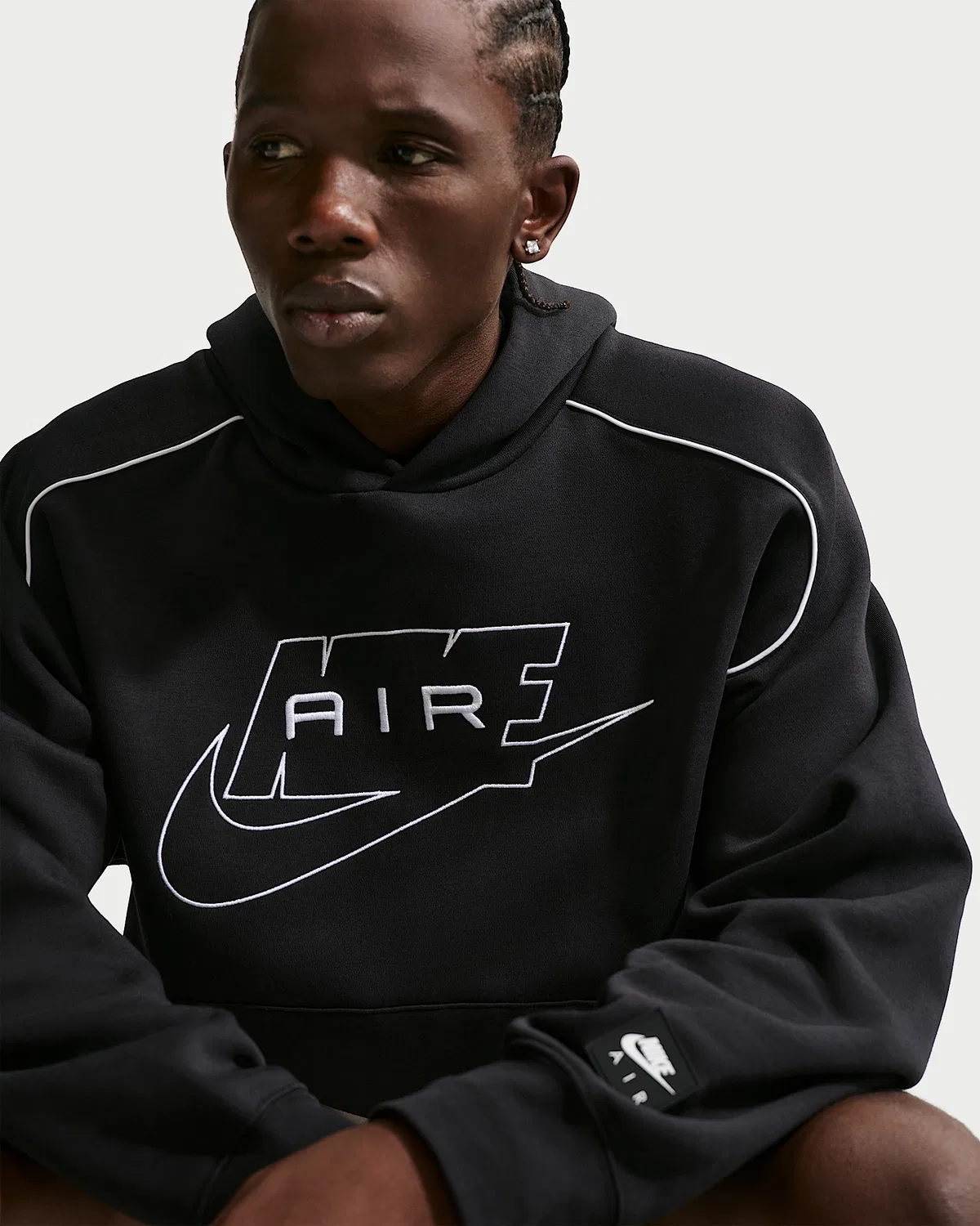 Мужская флисовая худи-пуловер Nike Air, Black/White/White — фото 3