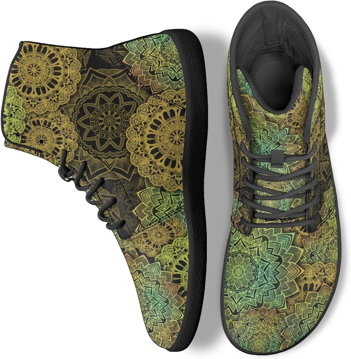 

Кроссовки унисекс Бохо с принтом мандалы, босоножки с высоким верхом из PU-кожи для улицы Arleeorkee, зеленый/золотой