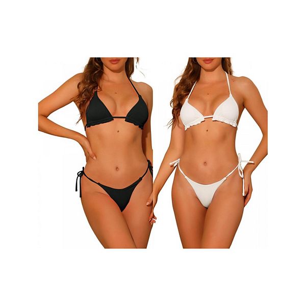 

2 комплекта женского купальника-бикини с треугольным верхом и завязками по бокам Inspire Chic, White Black, Белый, 2 комплекта женского купальника-бикини с треугольным верхом и завязками по бокам Inspire Chic, White Black