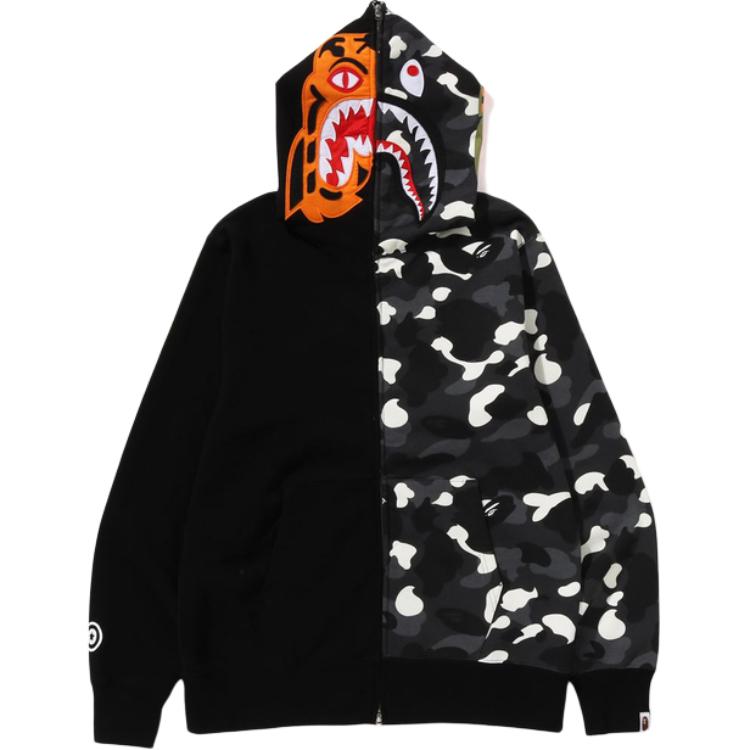 

Bape City Camo полу-акула худи на молнии A BATHING APE, черный