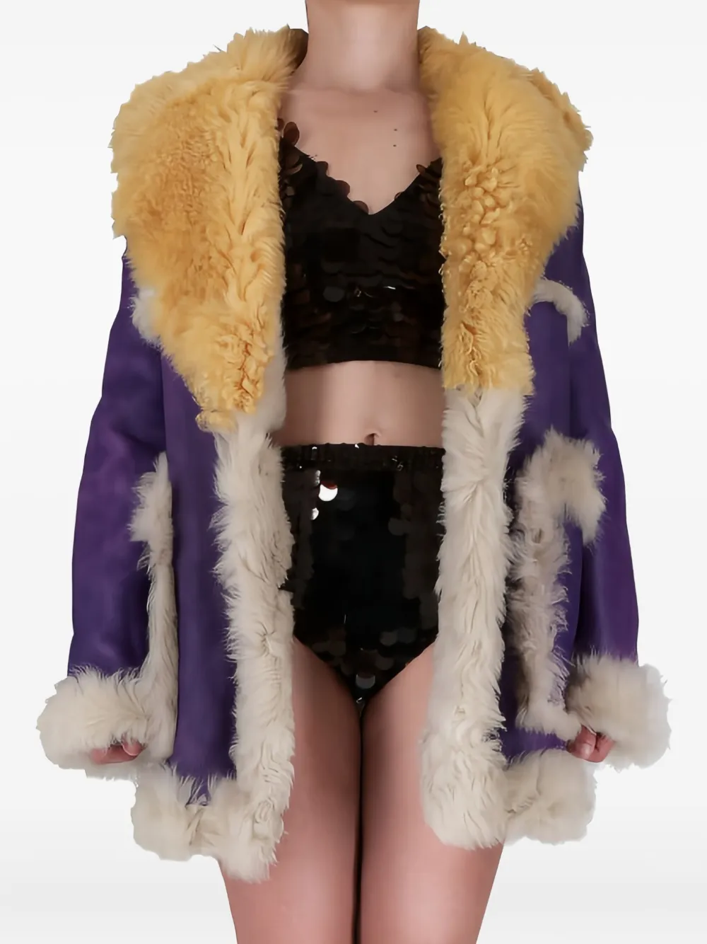 

Пальто с меховым воротником Prada, фиолетовый