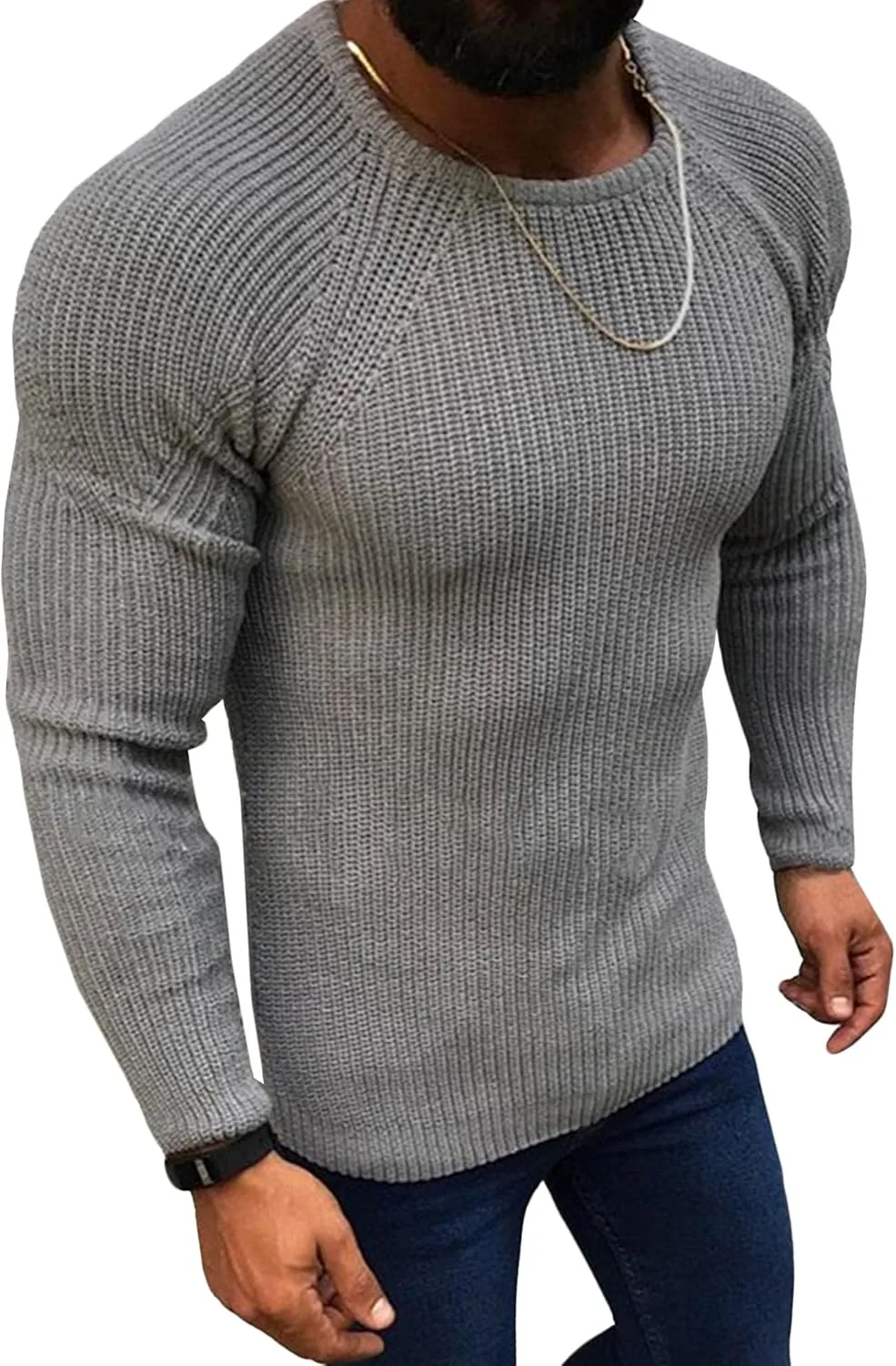 

Мужской свитер с вафельной вязкой и рукавом реглан JEShifangjiusu