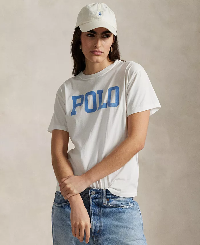 

Женская хлопковая футболка с логотипом и круглым вырезом Polo Ralph Lauren, белый