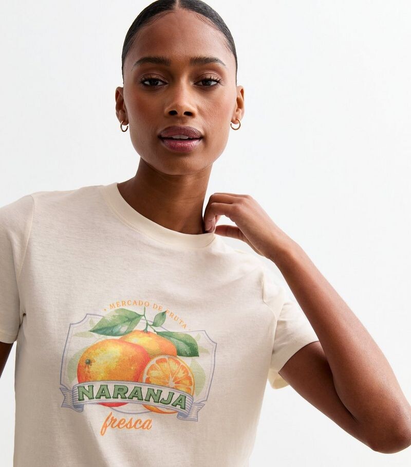 

Белая хлопковая футболка с принтом Naranja New Look, белый