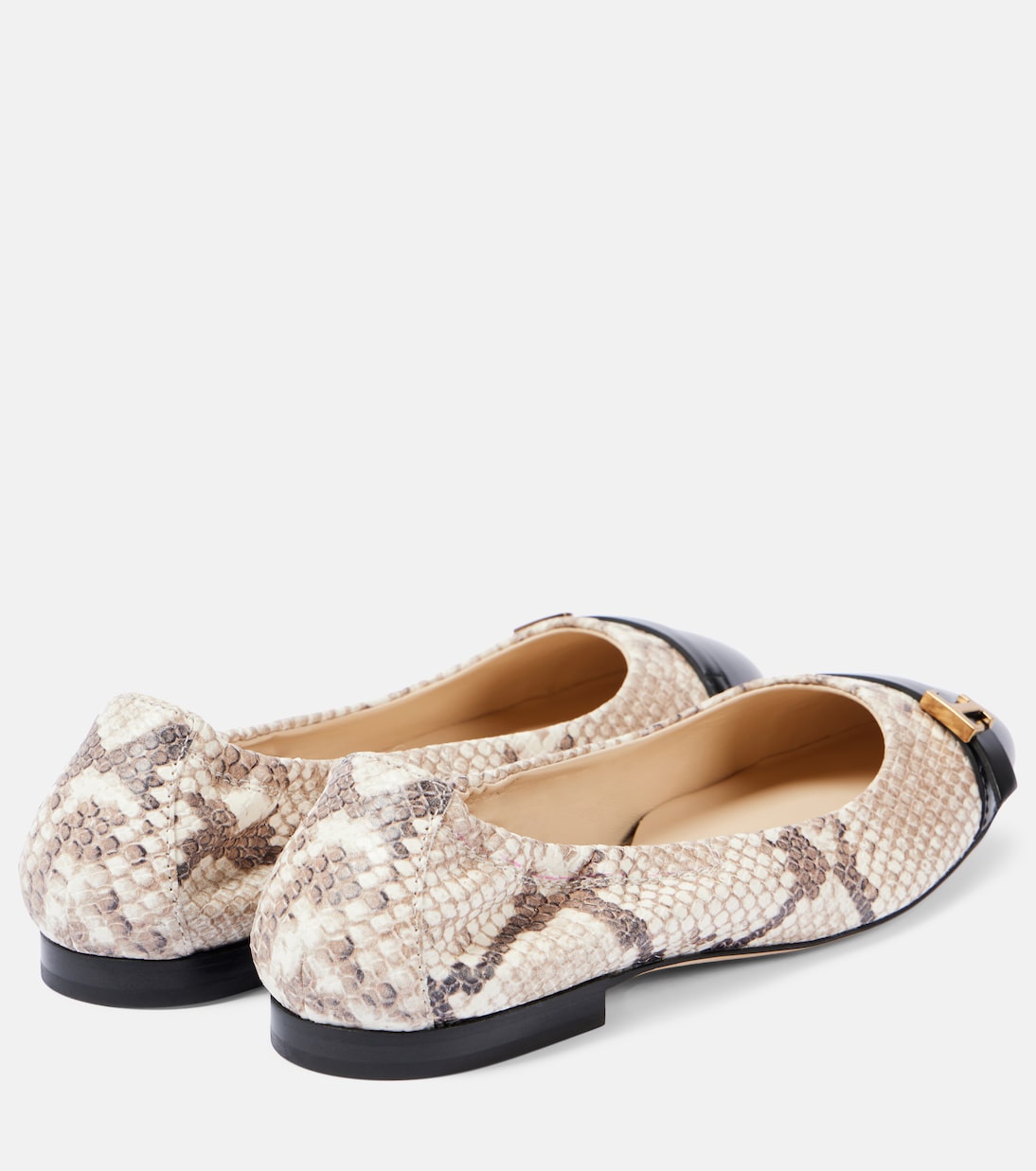 Кожаные балетки с эффектом змеиной кожи Tod's, Nero+Roccia — фото 3