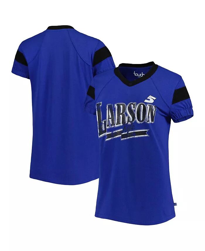 

Женская футболка Royal Distressed Kyle Larson Pre-Game с V-образным вырезом Touch