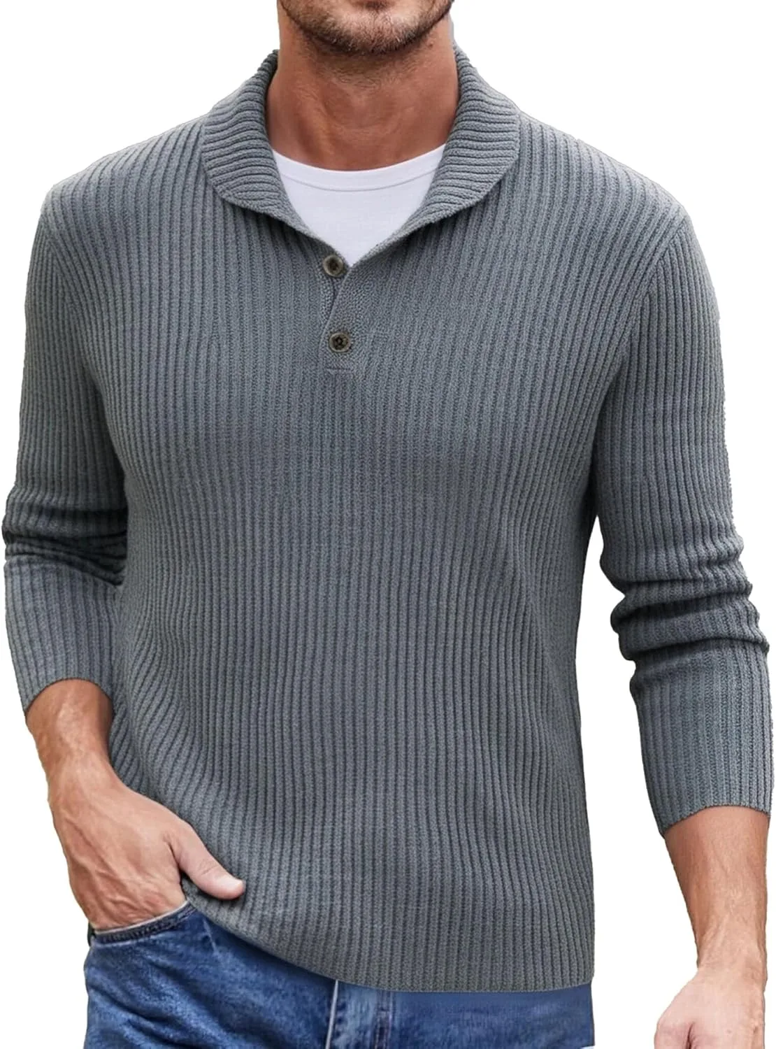 Мужской пуловер с воротником-шалькой и косой Slim Fit