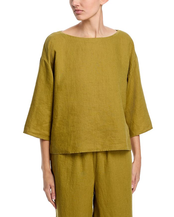 

Льняной топ с лодочкой Eileen Fisher, зеленый