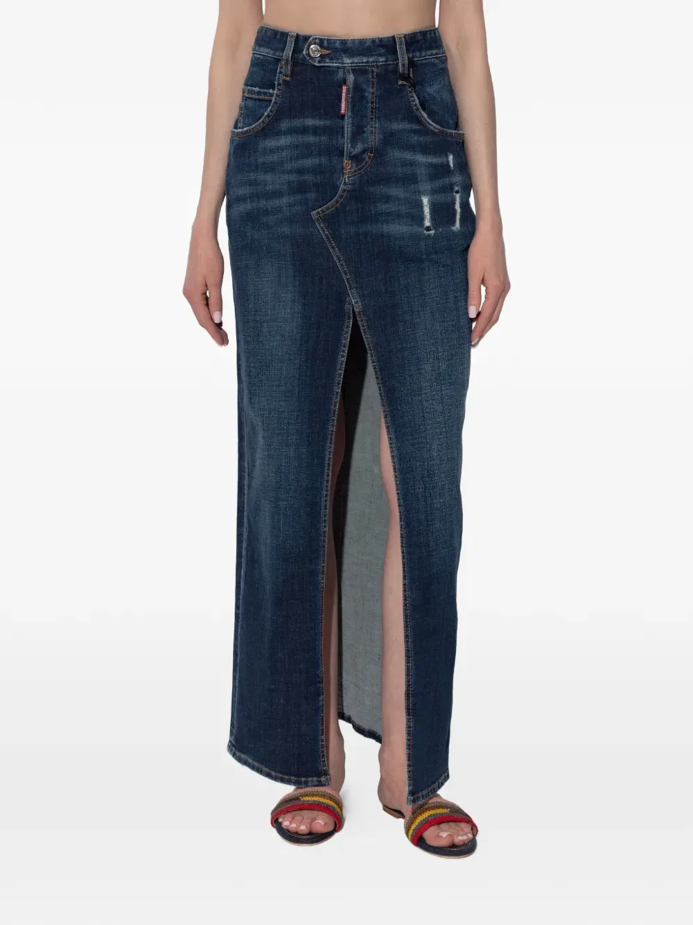 Длинная юбка с разрезом и потертостями Dsquared2, синий — фото 3