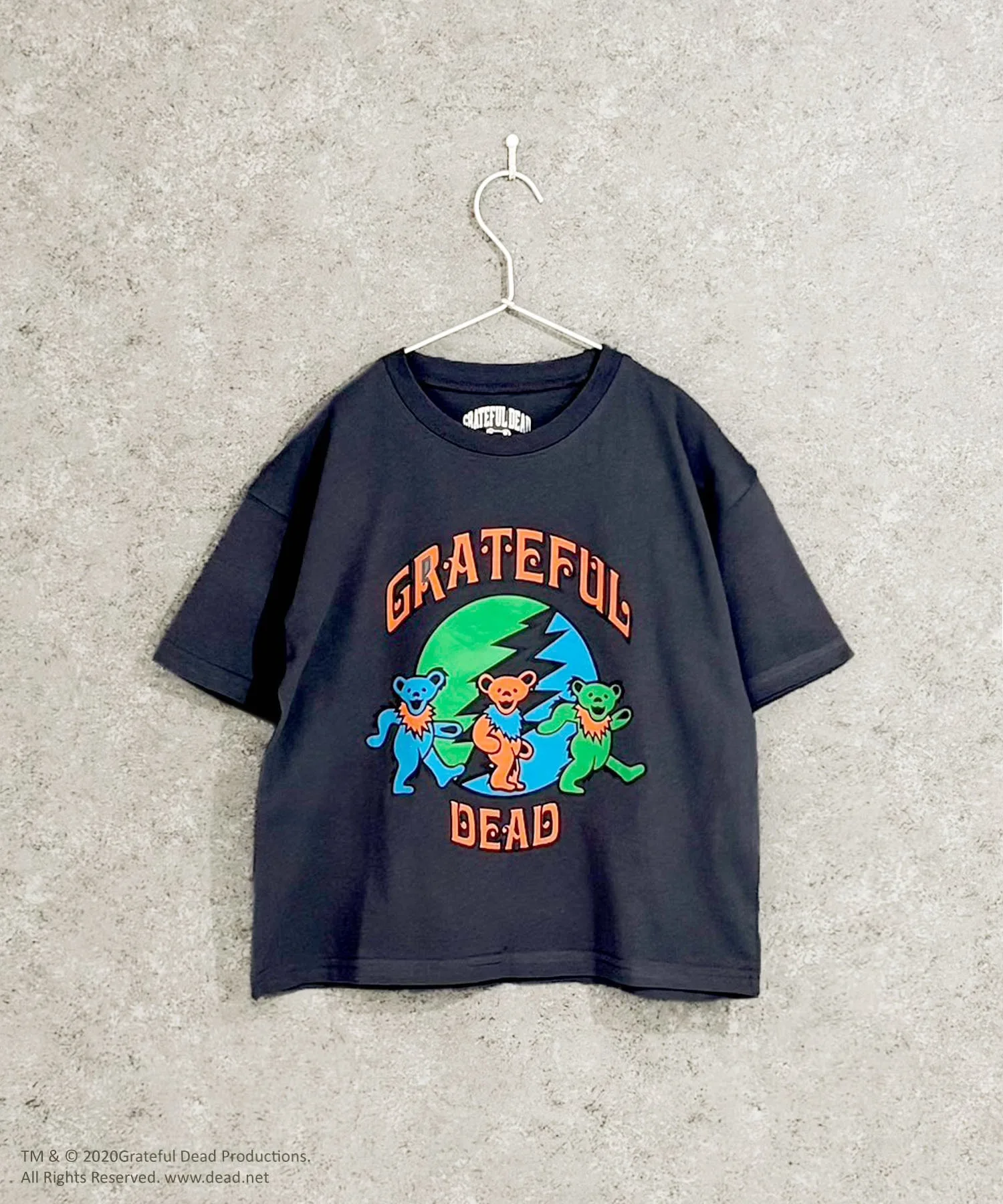 Детская футболка Grateful Dead с принтом танцующего медведя серого цвета