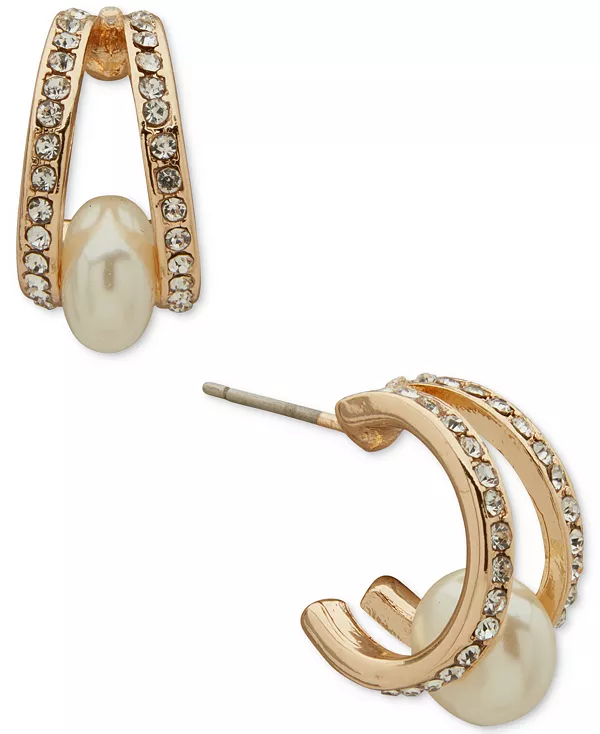 

Серьги-Кольца золотистого оттенка с двумя рядами паве из искусственного жемчуга и кристаллов Anne Klein, pearl