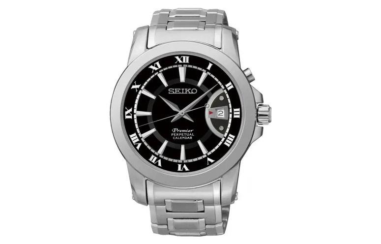 

Кварцевые часы Premier на стальном браслете с черным циферблатом SEIKO
