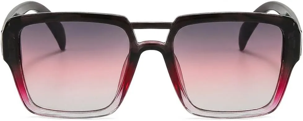 

Солнцезащитные очки Melrose Oversized Pilot для женщин и мужчин в стиле ретро 70-х годов, квадратная форма, двойная перемычка, защита UV400, Black Red/Gray Pink