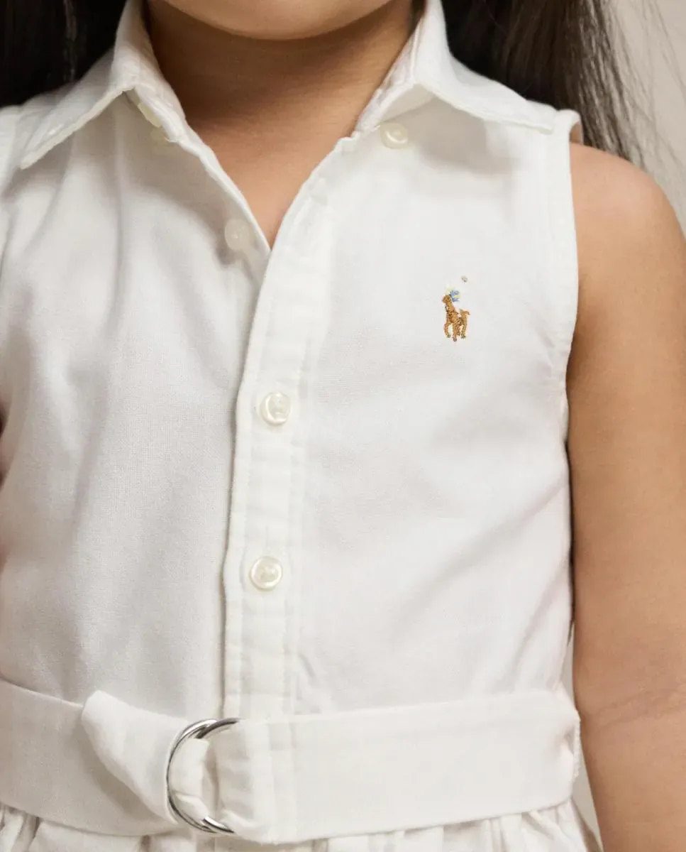 Сарафан-рубашка для девочки из хлопка без рукавов Polo Ralph Lauren, белый — фото 3