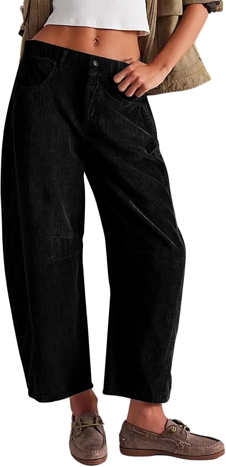 Джинсы свободные женские Corduroy Pants, Black