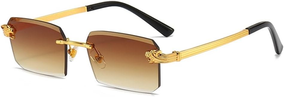 

Солнцезащитные очки LVTFCO без оправы, прямоугольной формы, для женщин и мужчин, винтажные, металлические, с леопардовым принтом, модные, без оправы, тонированные, UV400, Brown