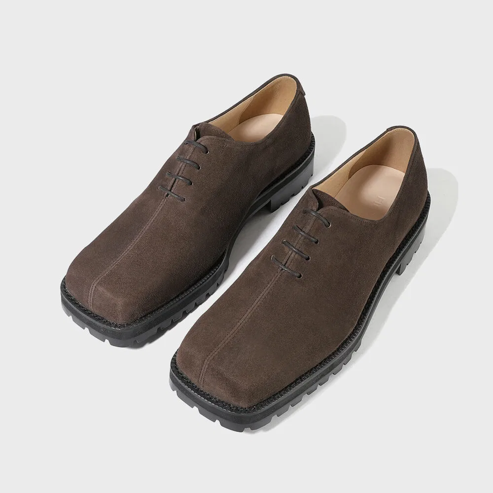 Мужские замшевые дерби с квадратным мыском и подошвой Vibram тёмно-коричневые от Firenze.A