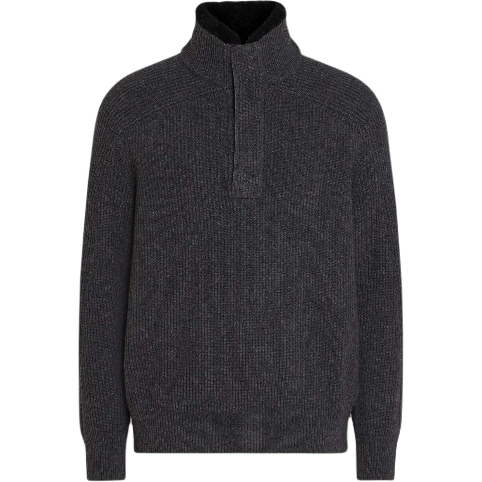 

Ermenegildo Zegna Мужской кашемировый свитер темно-серого цвета с высоким воротником, средней толщины