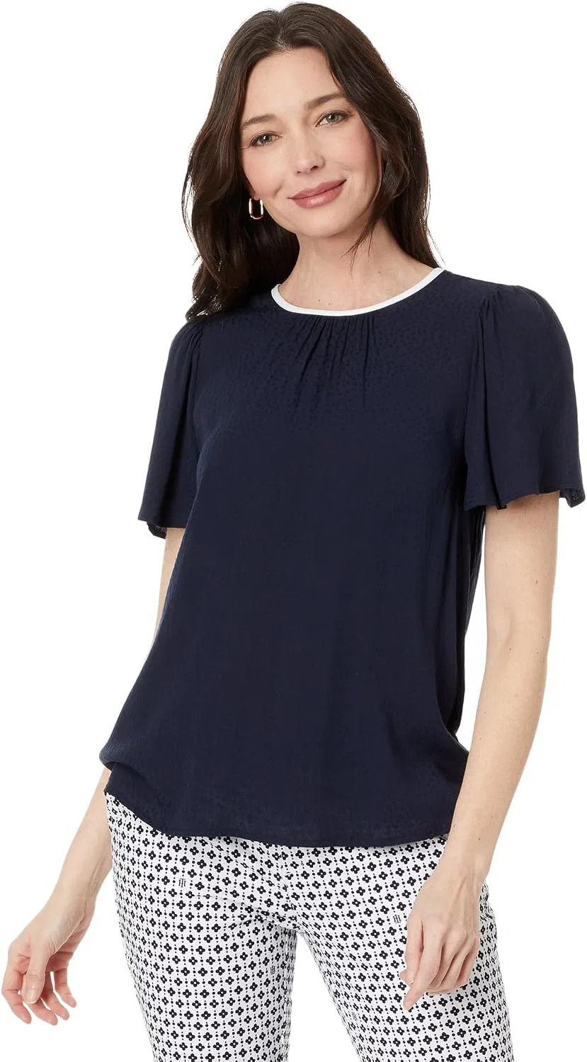 Блуза с коротким рукавом Flutter Sleeve Blouse, Tommy Hilfiger, sky captain