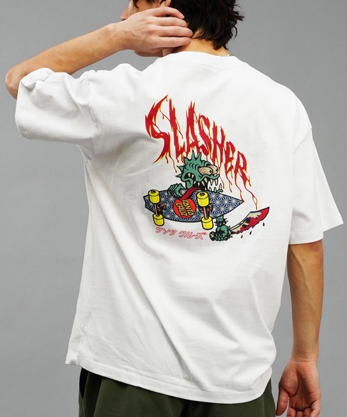 

Футболка с коротким рукавом, льняная, с узором и надписью катакана SANTA CRUZ, белый