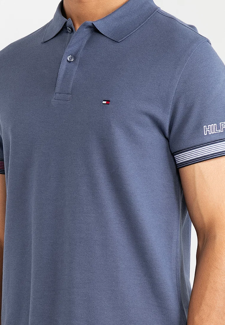 Узкая рубашка поло с манжетами с флагом Tommy Hilfiger, синий — фото 3