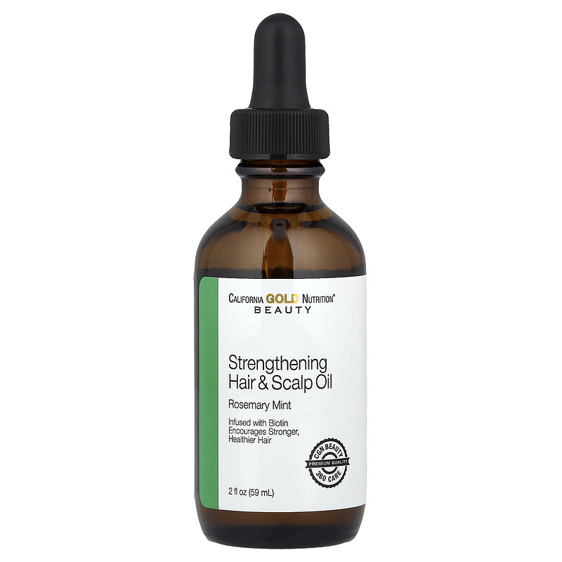 

California Gold Nutrition, Beauty, укрепляющее масло для волос и кожи головы, биотин, розмарин и мята, 59 мл (2 жидк. Унции)