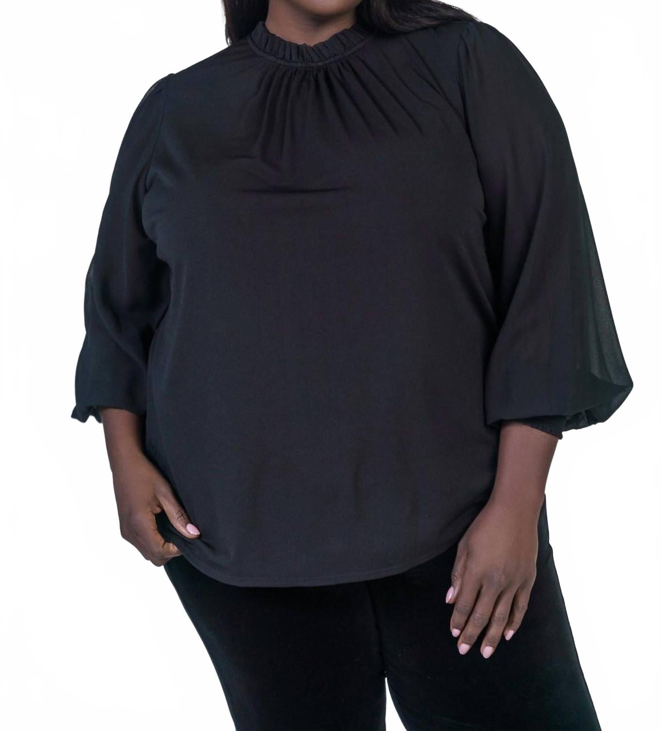 

Топ с вязаным верхом и шифоновыми рукавами плюс размера в черном цвете Marée Pour Toi