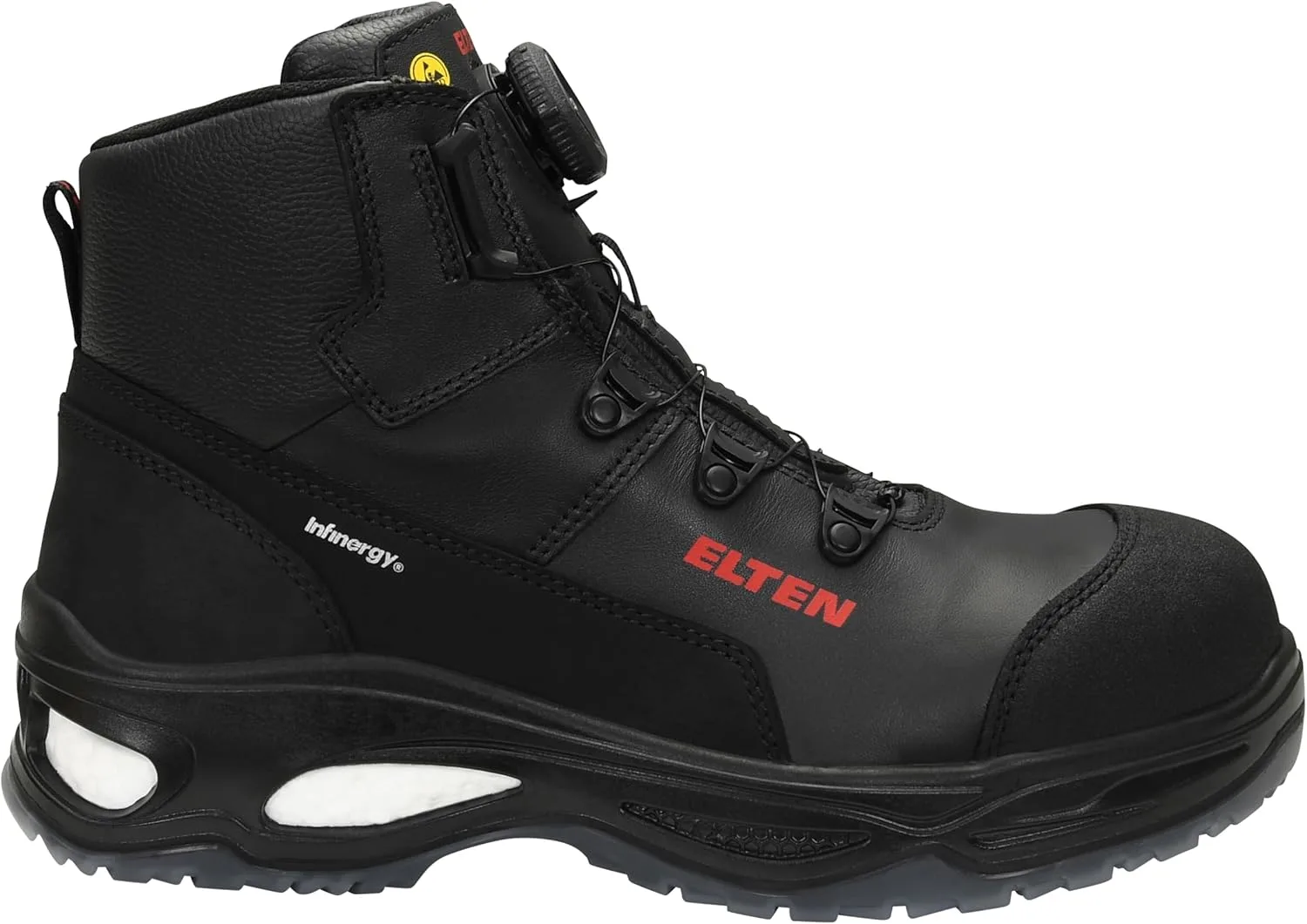 Защитные ботинки ELTEN Miles BOA Mid ESD S3, женские и мужские, кожаные, с композитным защитным носком (легче стального), классическая модель, черный — фото 2