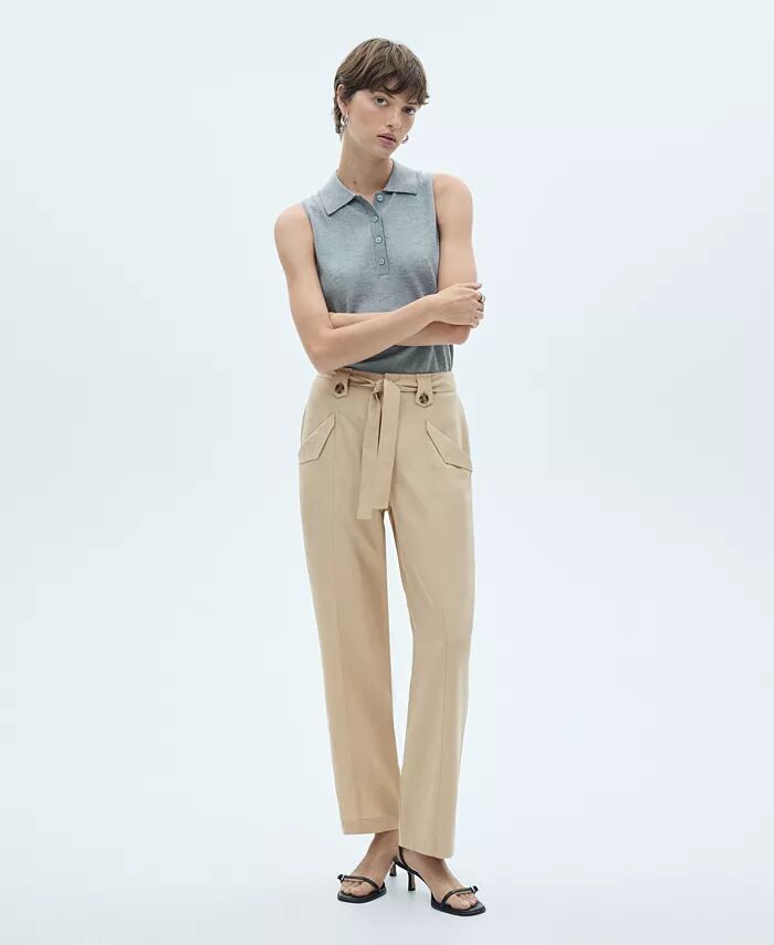 

Женские брюки с петлями на пуговицах и бантом MANGO, коричневый/бежевый