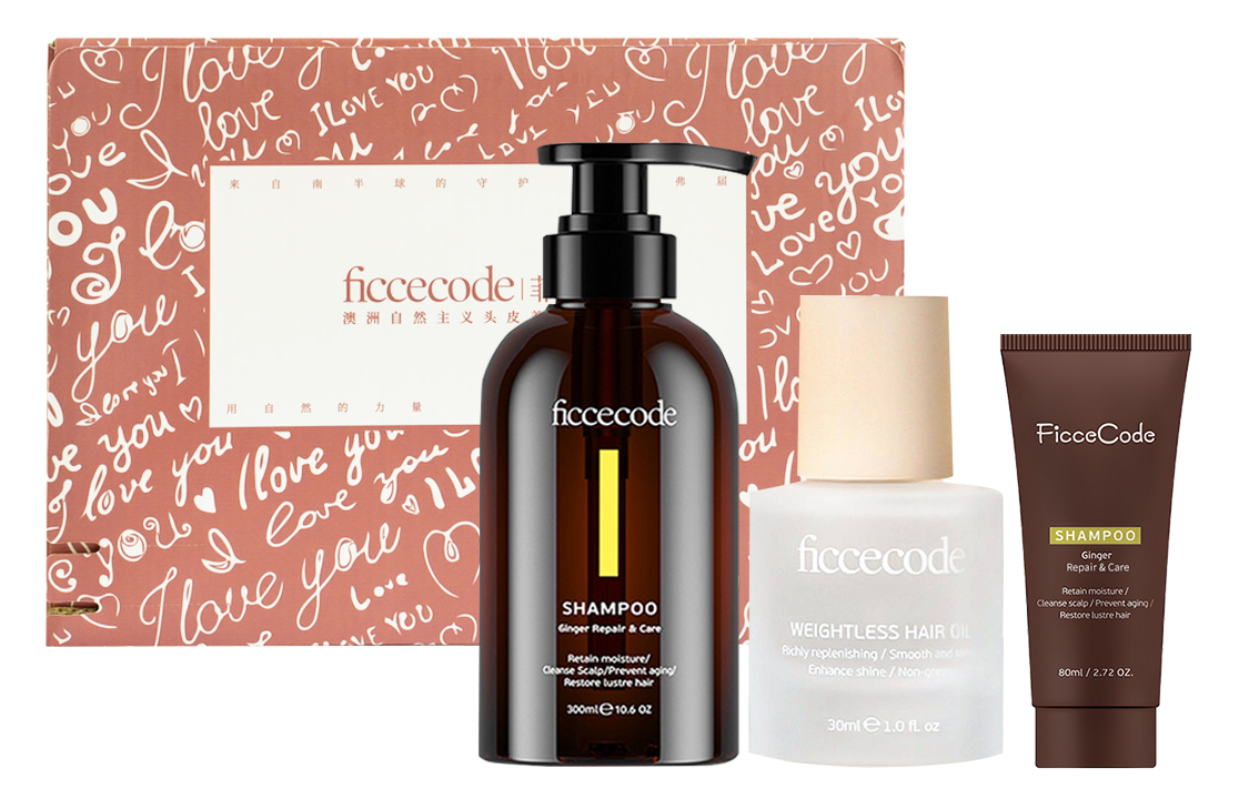 

Маслорегулирующий шампунь с аминокислотами и имбирем для объема, набор в подарочной упаковке, восстановление поврежденных волос FicceCode