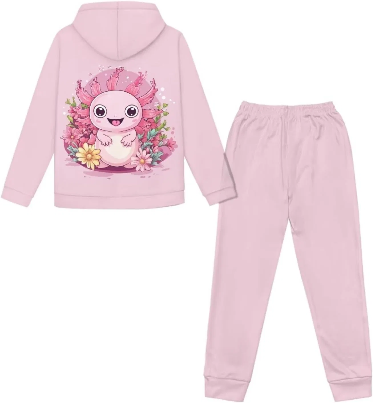Детский спортивный костюм из худи и джоггеров Uppodwarkid, Pink Axolotl and Floral — фото 3