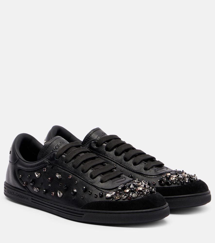 Сан-Тропе легкие кожаные кроссовки с декором Dolce&Gabbana, Black/Black