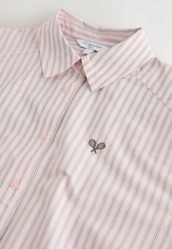 Рубашка Regular fit оверсайз boyfriend с длинным рукавом, Next, розово-белая полоска — фото 2